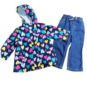 Carters Toddler Rain Jacket & Cherokee Denim Jeans Girls Size 24M Outfit Set